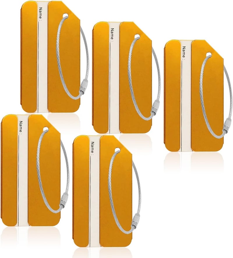 Ovener Aluminum Luggage Tags, Luggage Tag Holders for Travel Luggage Baggage Identifier by (5Pack Gold) - Image 1